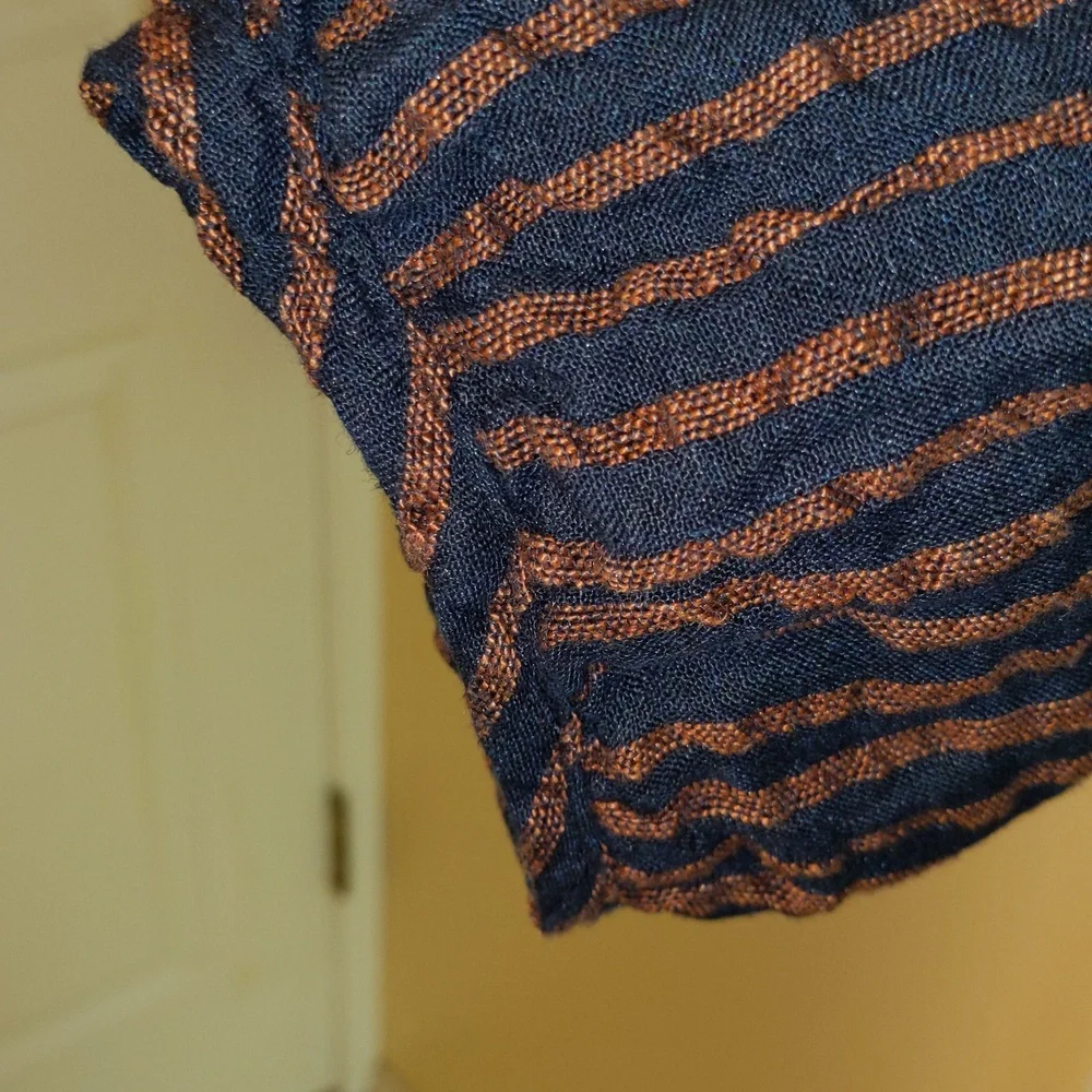 Poetry Tunic Top Linen V-Neck Striped Shirt Women 18 Black Copper Pinstripe - Picture 5 of 6